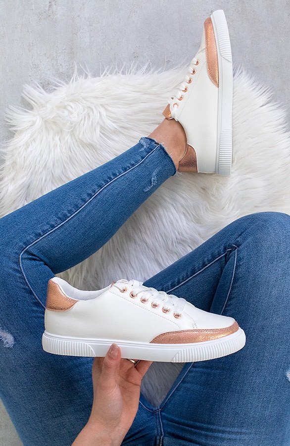 Damen Sneakers Weiß Metallic Rosé, Shoparchiv