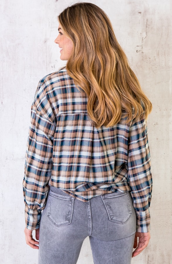 Geblokte Blouse Dames Taupe – shoparchief, foto 6
