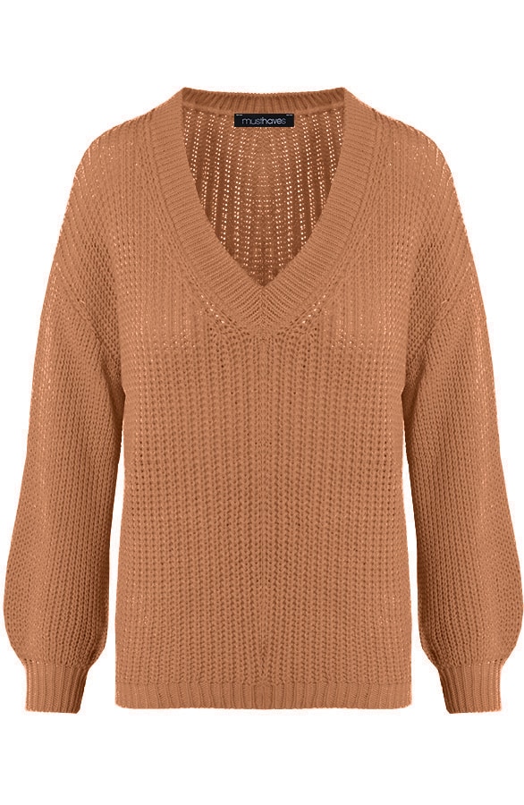 Gebreide Trui Met V-hals Camel – shoparchief, foto 8