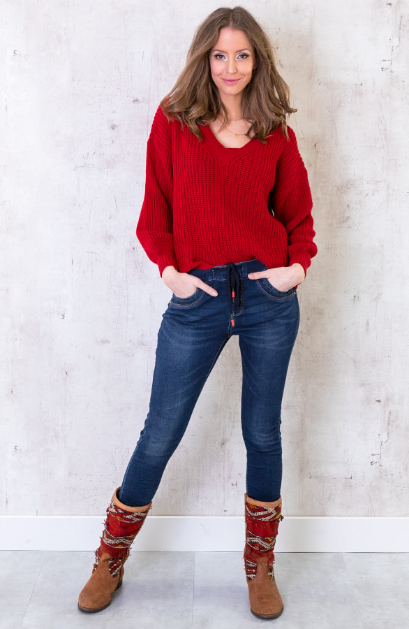 Gebreide Trui Met V-hals Rood – shoparchief, foto 5