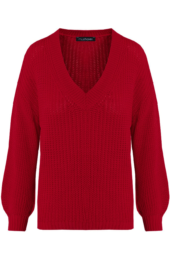 Gebreide Trui Met V-hals Rood – shoparchief, foto 7