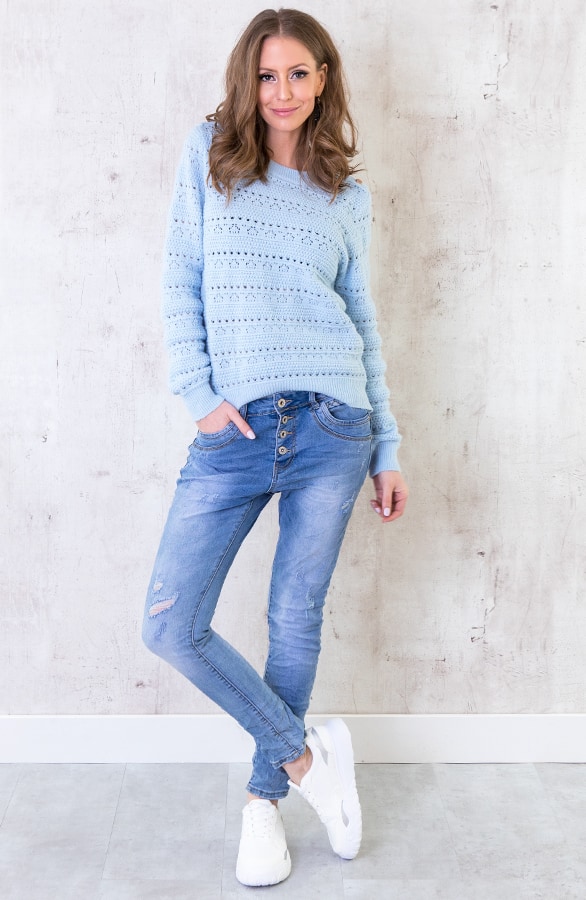 Gehaakte Trui Met Knopen Blauw – shoparchief, foto 3