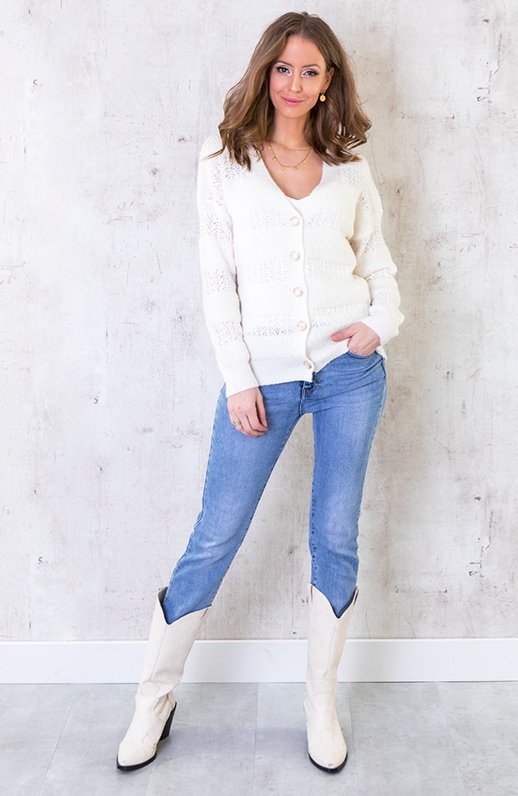 Knopen Vest Gehaakt Offwhite – shoparchief, foto 4