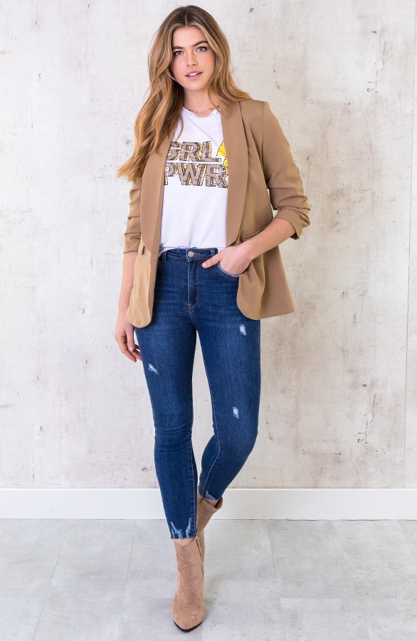 Girl Power Top Loose Fit Taupe – shoparchief, foto 4