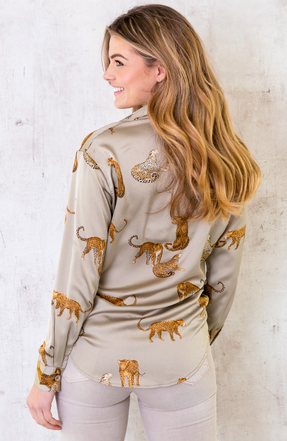 Limited Leopard Blouse Silk Olive – shoparchief, foto 4