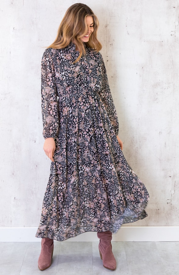 Maxi Jurk Met Print Zwart – shoparchief