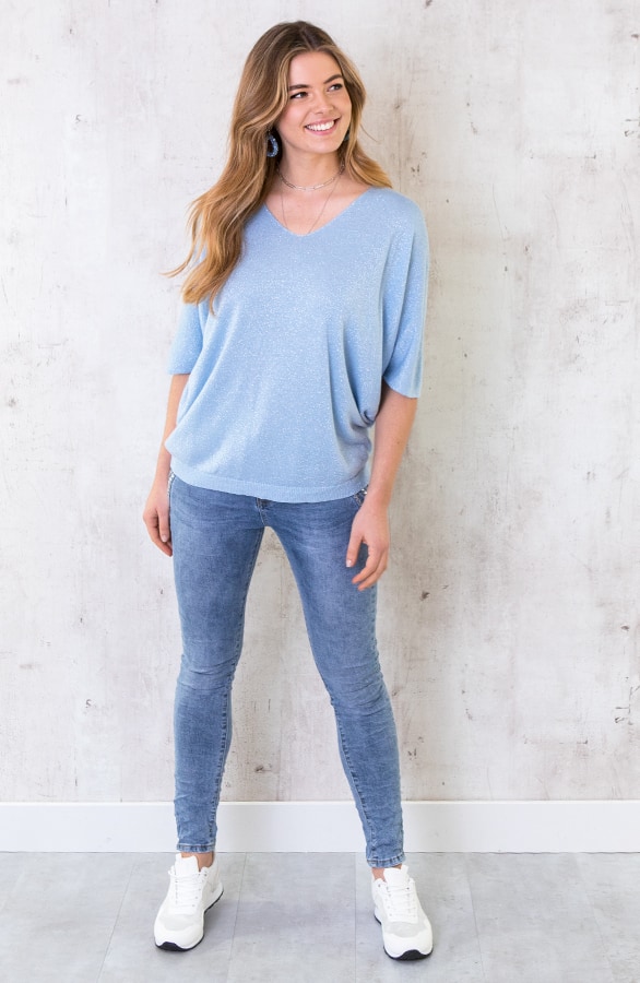 Oversized Lurex Top Blauw – shoparchief, foto 3