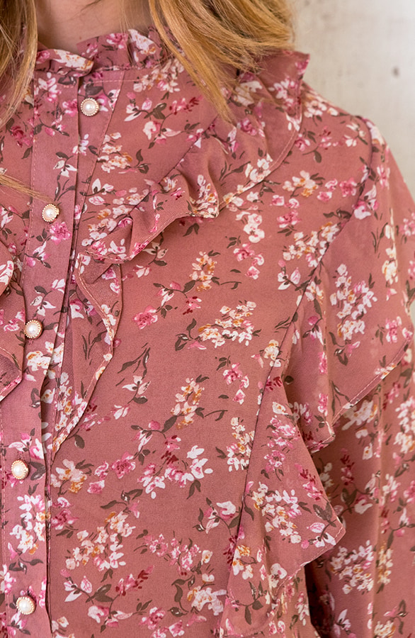 Ruches Bloemen Blouse Oud Roze – shoparchief, foto 4