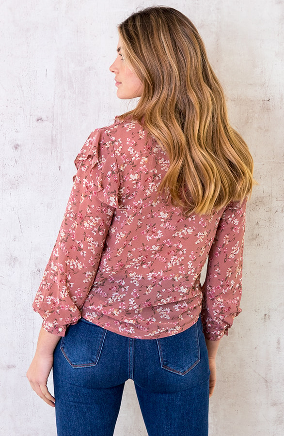 Ruches Bloemen Blouse Oud Roze – shoparchief, foto 3