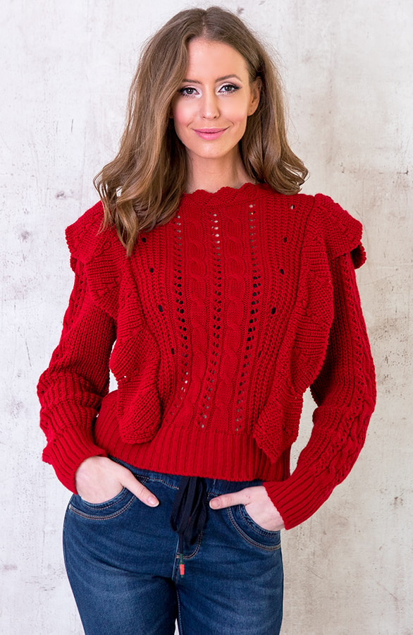 Ruches Trui Gehaakt Robijn Rood – shoparchief, foto 3