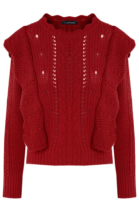 Ruches Trui Gehaakt Robijn Rood – shoparchief, foto 7