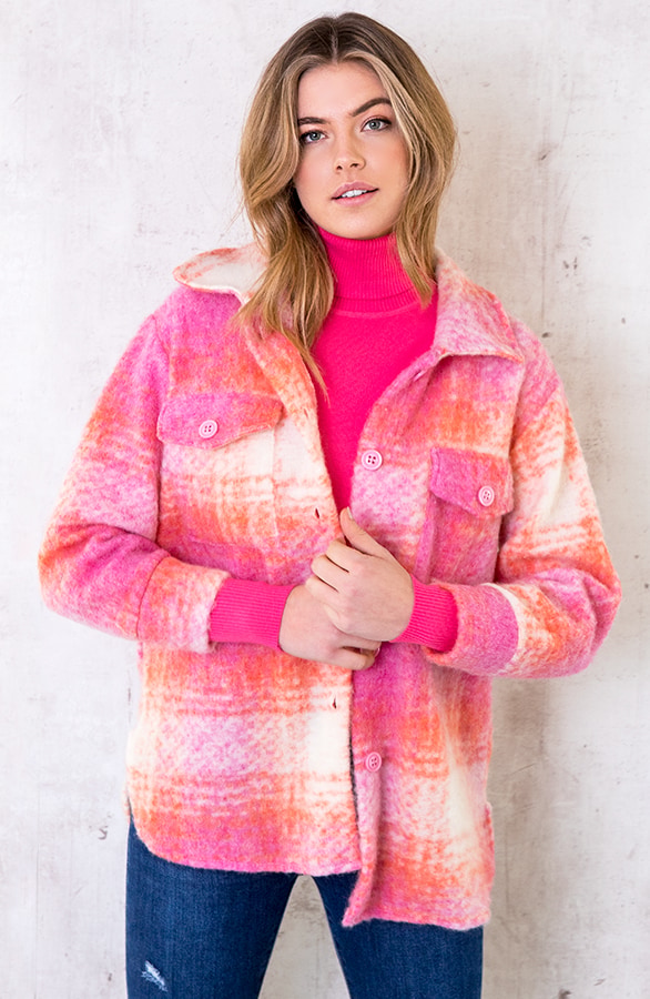 Woven Jacket Geblokt Fuchsia – shoparchief
