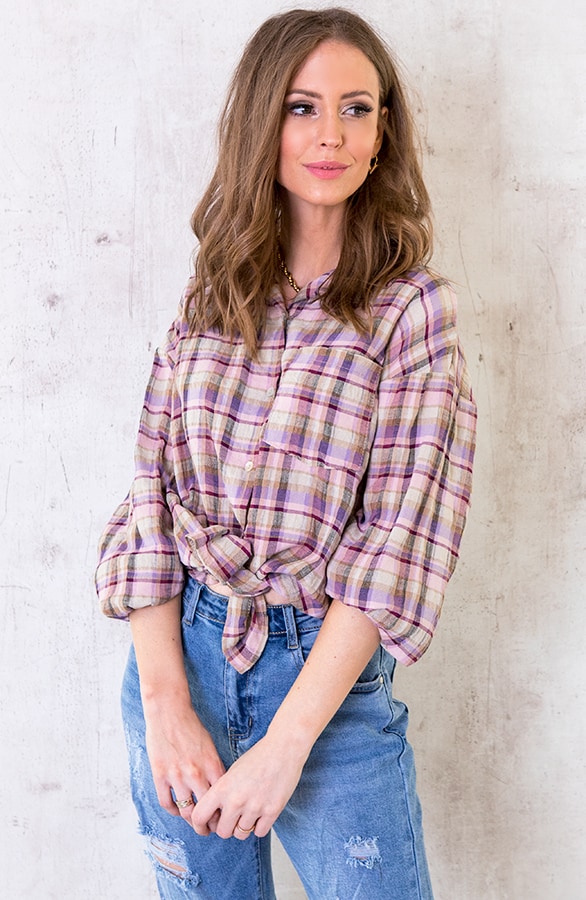 Geblokte Blouse Dames Roze – shoparchief, foto 2