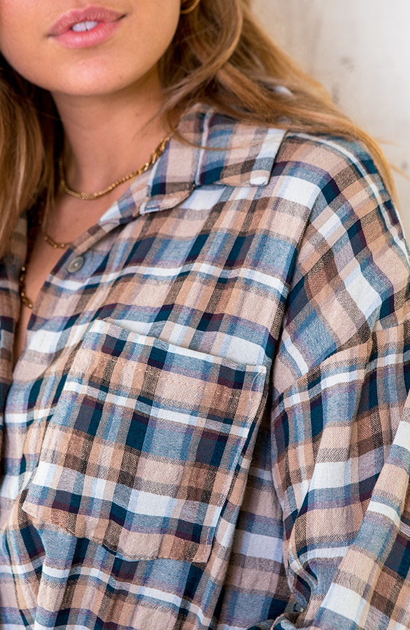 Geblokte Blouse Dames Taupe – shoparchief, foto 4