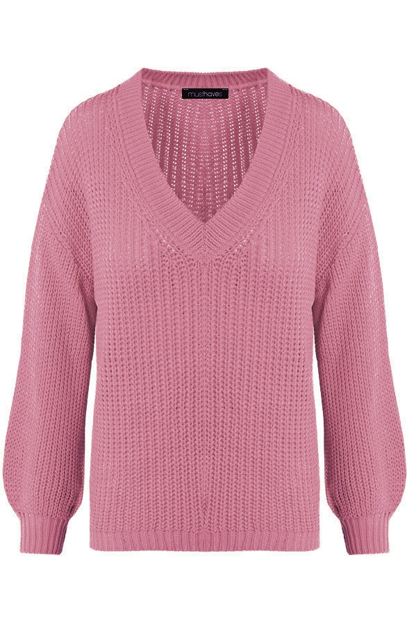 Gebreide Trui Met V-hals Dust Roze – shoparchief