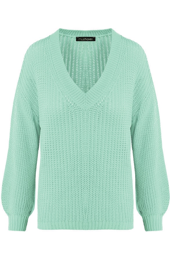 Gebreide Trui Met V-hals Mint – shoparchief