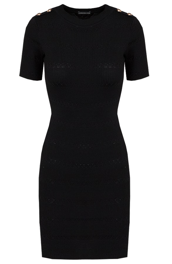 Ribstof Jurk Met Knopen Zwart – shoparchief