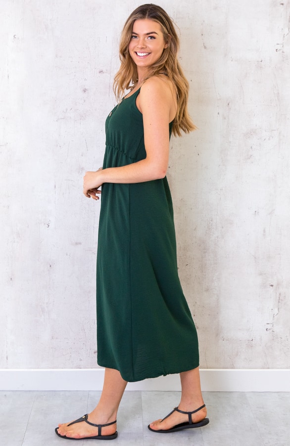 Midi Jurk Knopen Santorini Smaragd – shoparchief, foto 3
