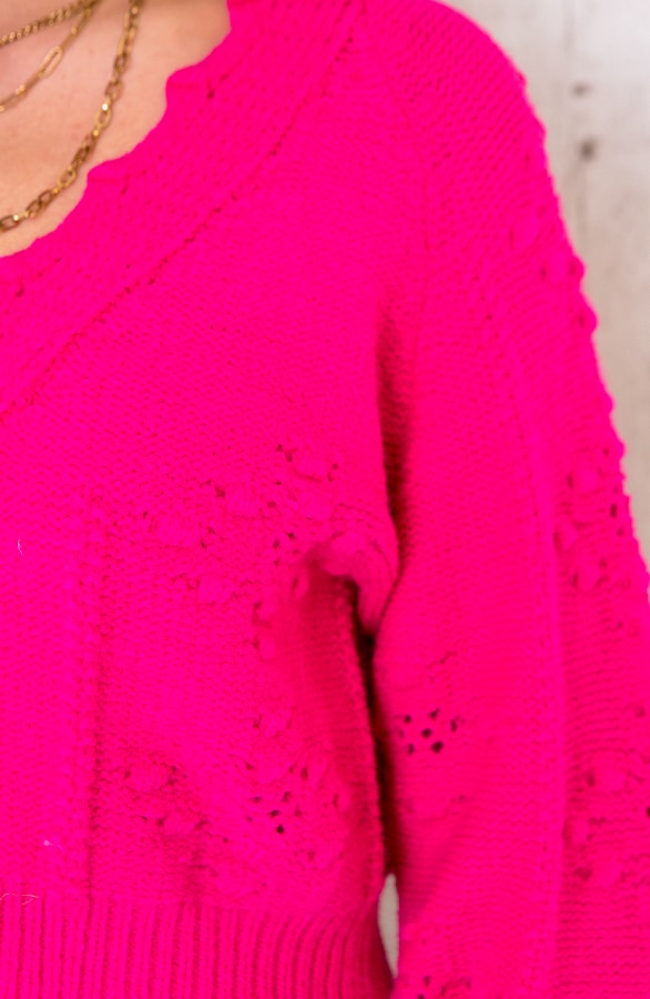 Pompon Knopen Vest Fuchsia – shoparchief, foto 4