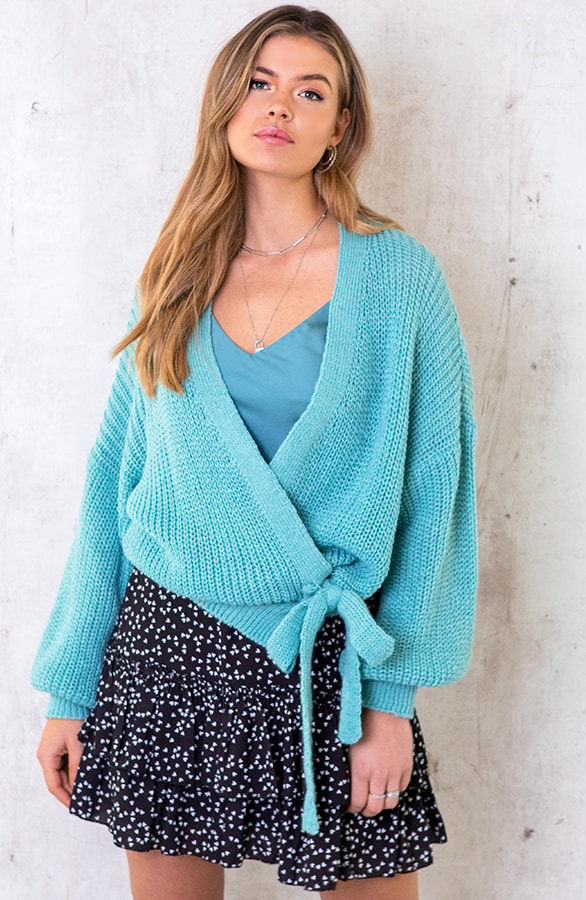 Strik Vest Gebreid Turquoise – shoparchief