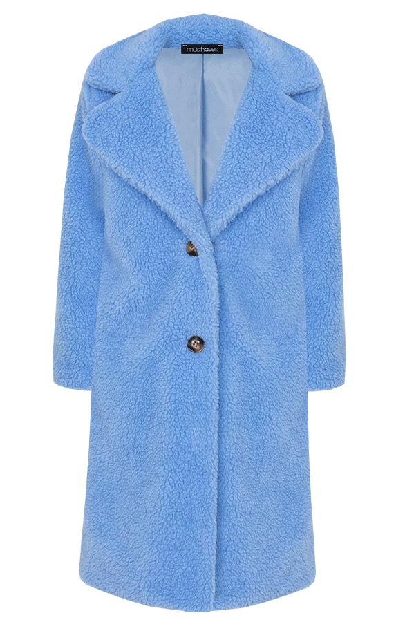 Teddy Coat Lang Blauw – shoparchief