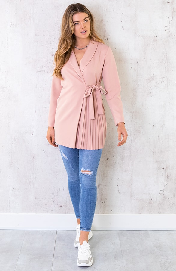 Blazer Dress Met Plooien Roze – shoparchief, foto 3