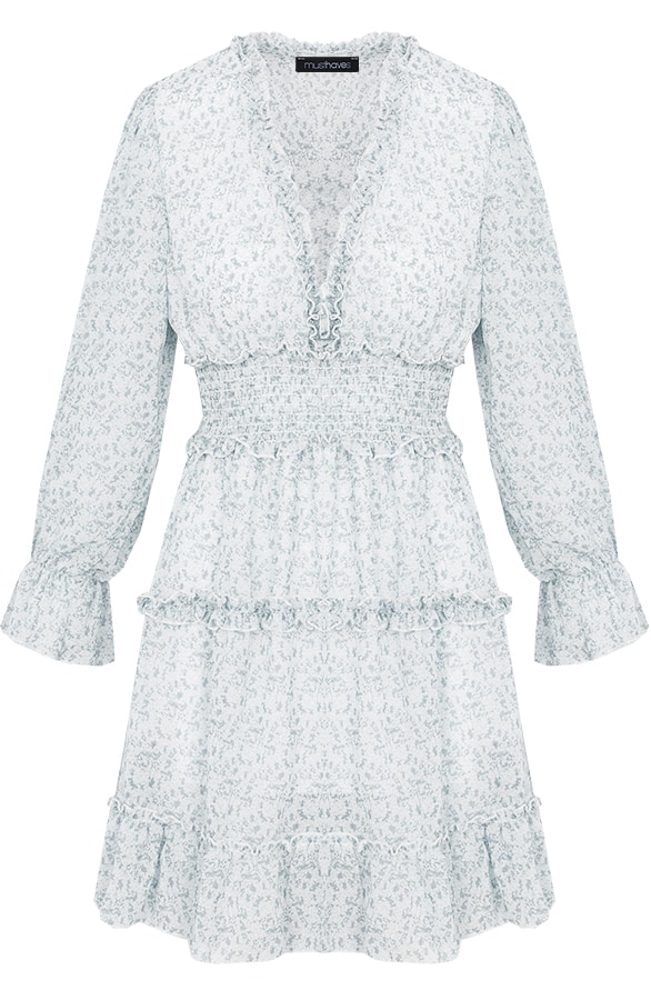 Bloemen Ruches Jurk Eef Blauw – shoparchief
