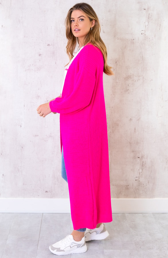 Gebreid Vest Lang Neon Fuchsia – shoparchief, foto 2