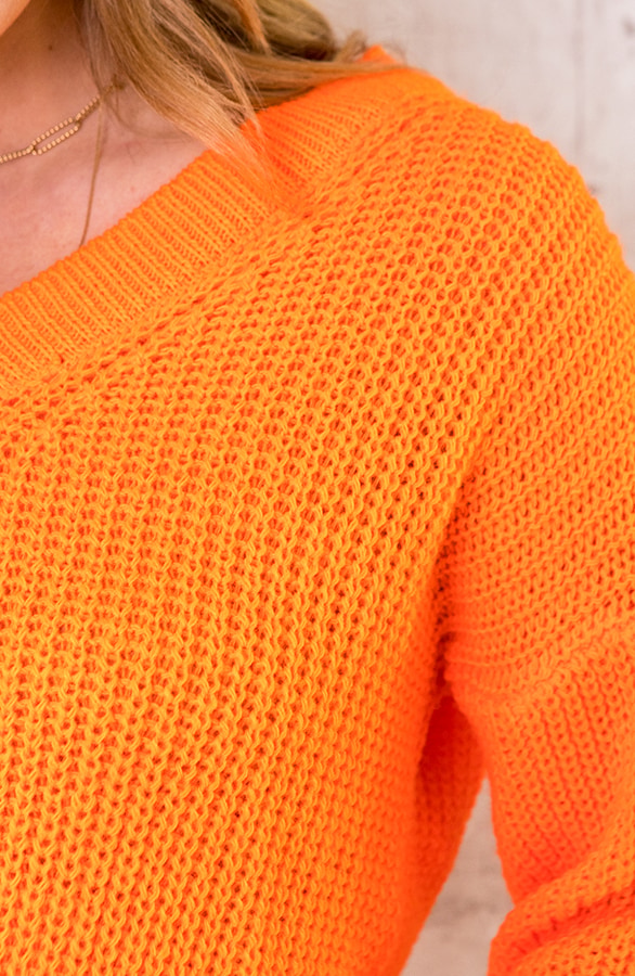 Gebreide Trui Met V-hals Neon Oranje – shoparchief, foto 4