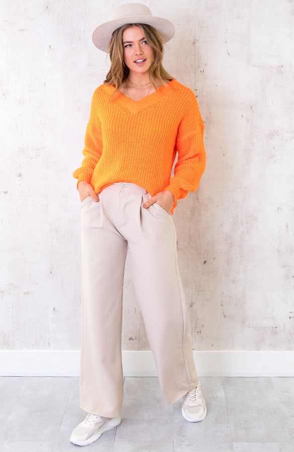 Gebreide Trui Met V-hals Neon Oranje – shoparchief, foto 2