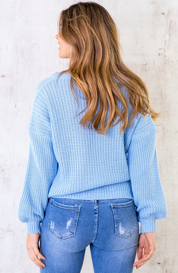 Gebreide Trui Met V-hals Pastel Blauw – shoparchief, foto 4