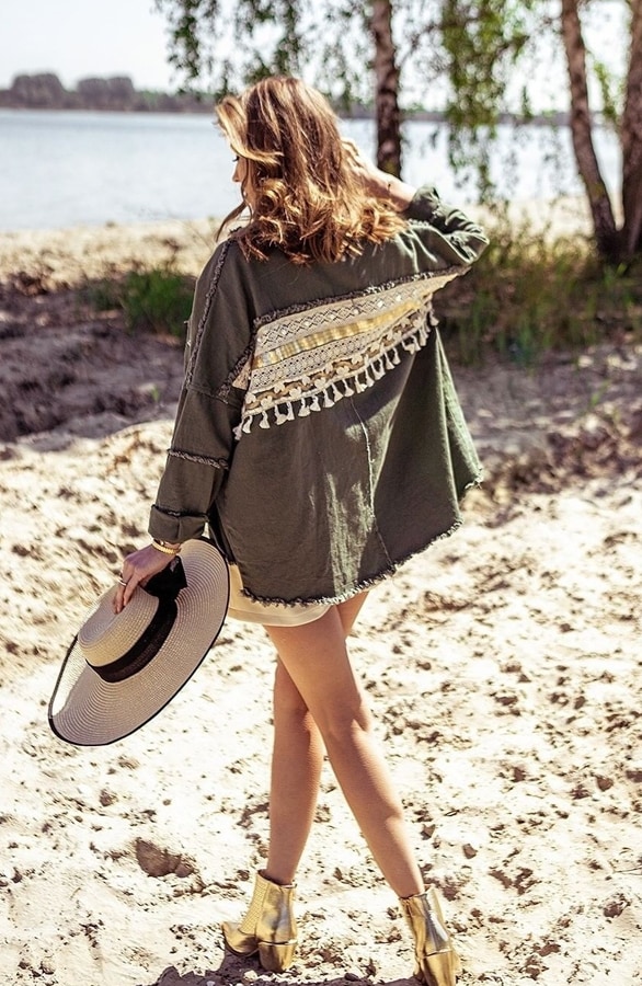Ibiza Tassel Jacket Oversized Army – shoparchief