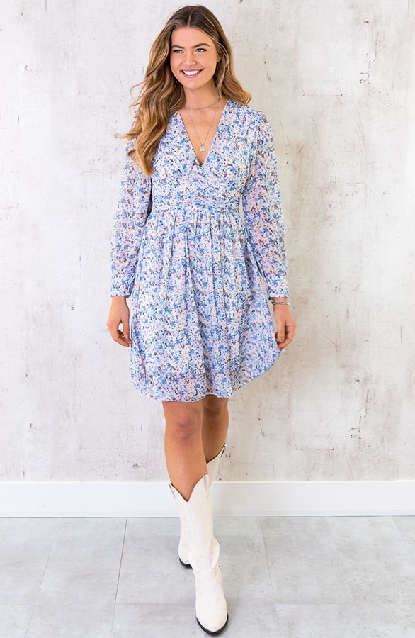 Jurk Met Bloemen Dames Blauw – shoparchief, foto 2
