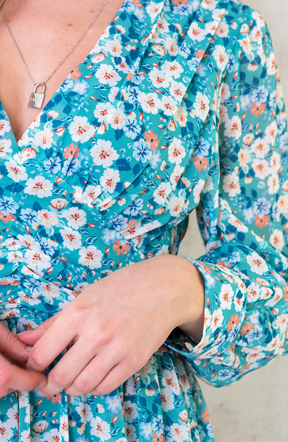 Jurk Met Bloemen Dames Turquoise – shoparchief, foto 4