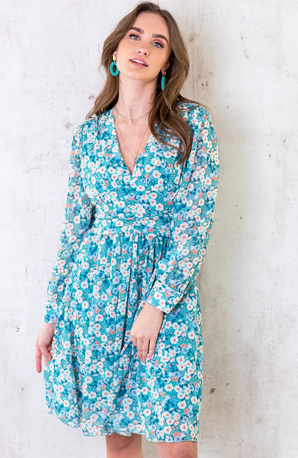 Jurk Met Bloemen Dames Turquoise – shoparchief, foto 2
