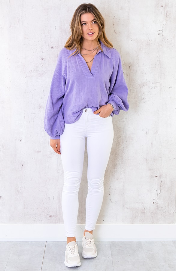 Katoenen Oversized Blouse Lila – shoparchief, foto 3