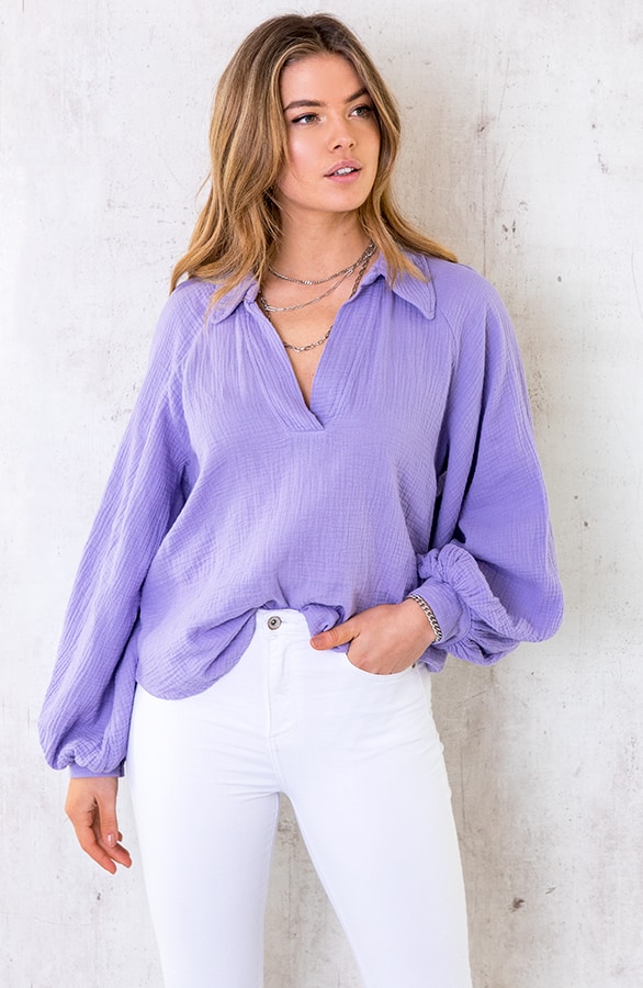 Katoenen Oversized Blouse Lila – shoparchief