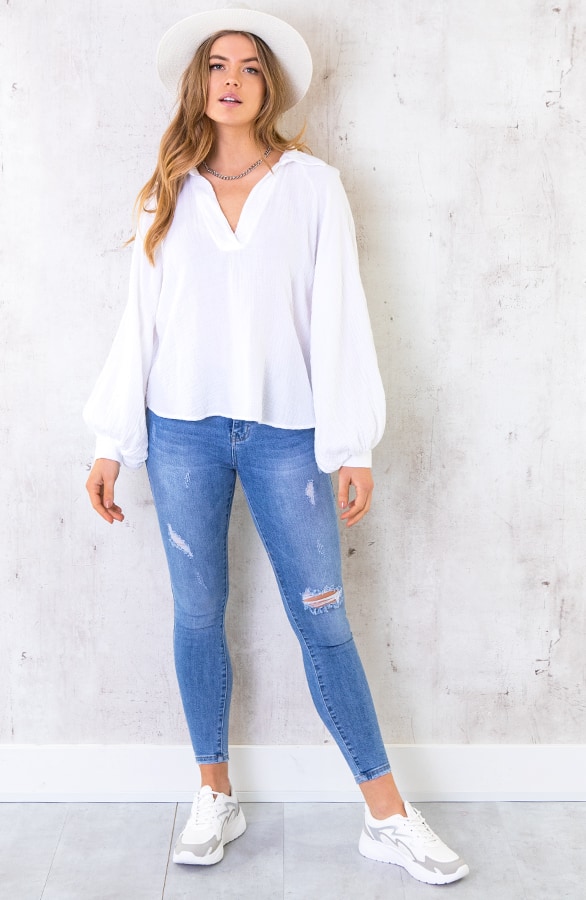 Katoenen Oversized Blouse Offwhite – shoparchief, foto 6