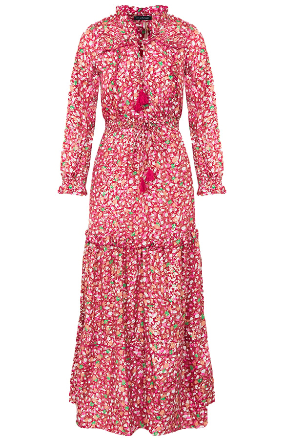 Maxi Print Dress Silk Rood – shoparchief