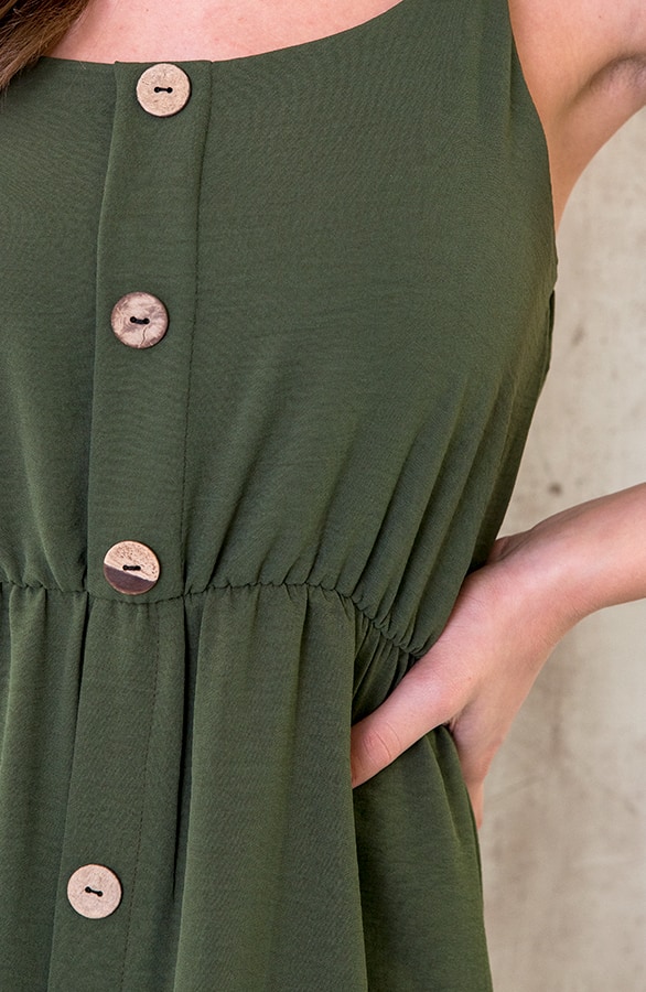 Midi Jurk Knopen Santorini Legergroen – shoparchief, foto 5