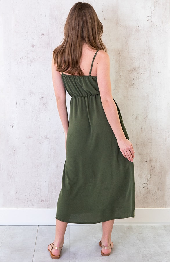 Midi Jurk Knopen Santorini Legergroen – shoparchief, foto 6