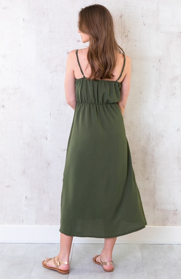 Midi Jurk Knopen Santorini Legergroen – shoparchief, foto 7