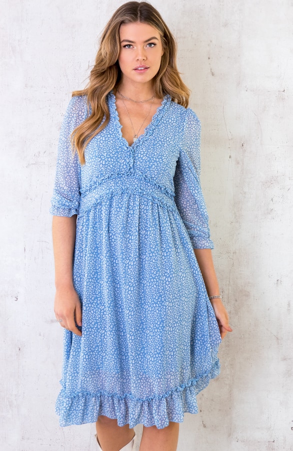 Midi Jurk Met Panterprint Blauw – shoparchief