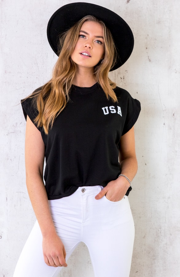 Oversized USA Top Zwart – shoparchief