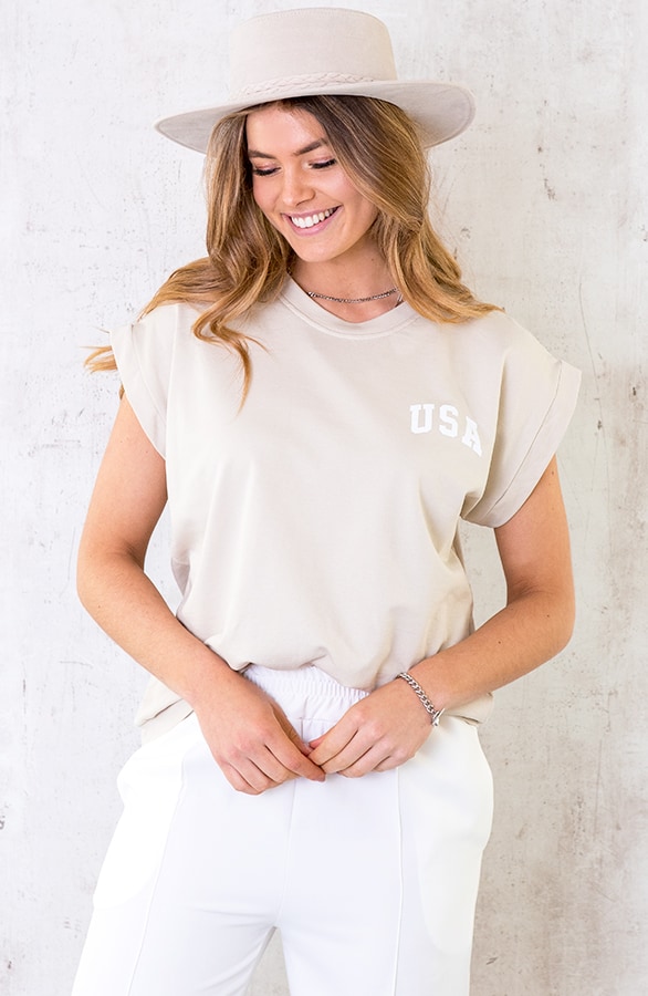 Oversized USA Top beige – shoparchief