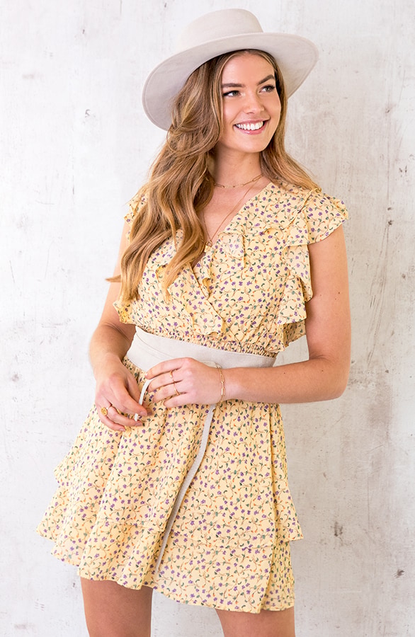 Ruffle Floral Dress Geel – shoparchief