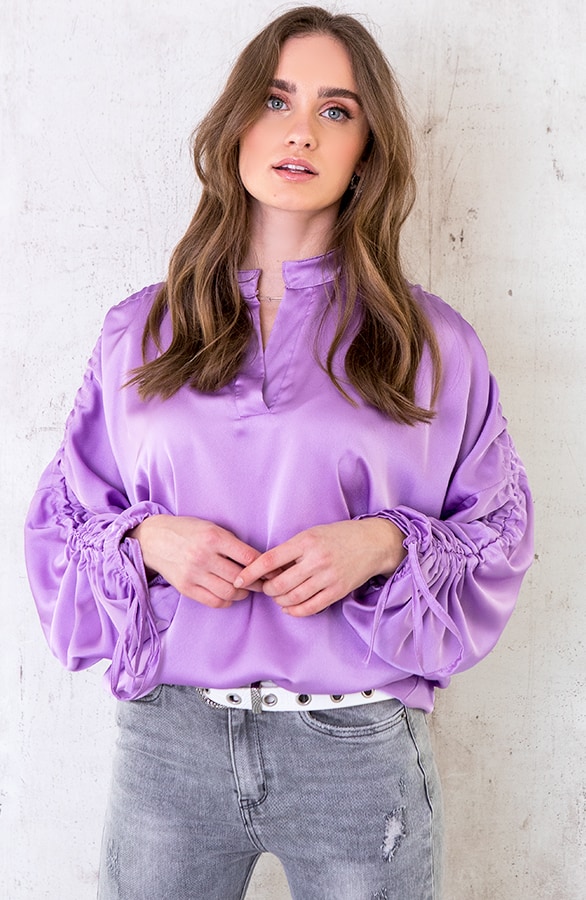 Oversized Silk Lace Blouse Lila – shoparchief, foto 4