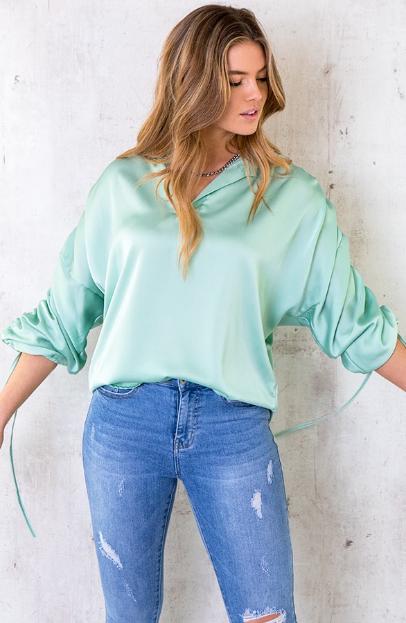 Oversized Silk Lace Blouse Mint – shoparchief, foto 2