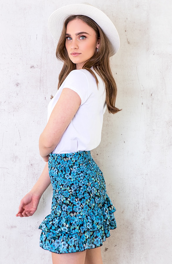 Smocked Bloemenprint Rok Blauw – shoparchief, foto 4