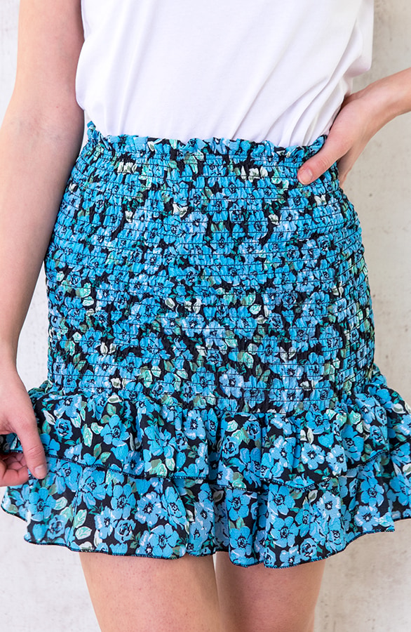 Smocked Bloemenprint Rok Blauw – shoparchief